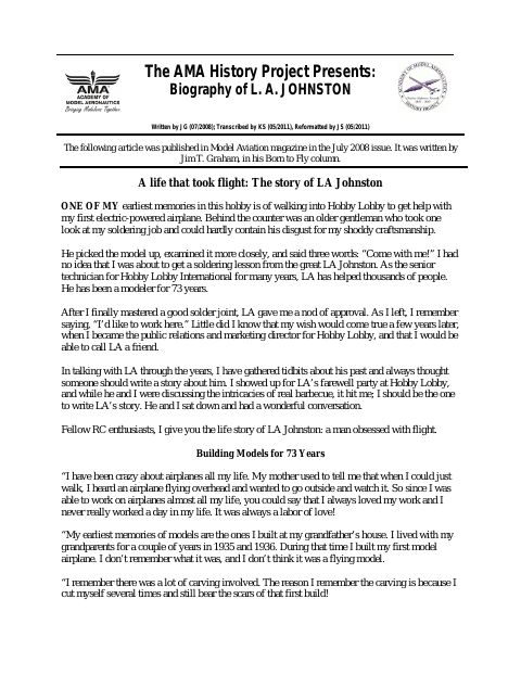 First page of L. A. Johnston