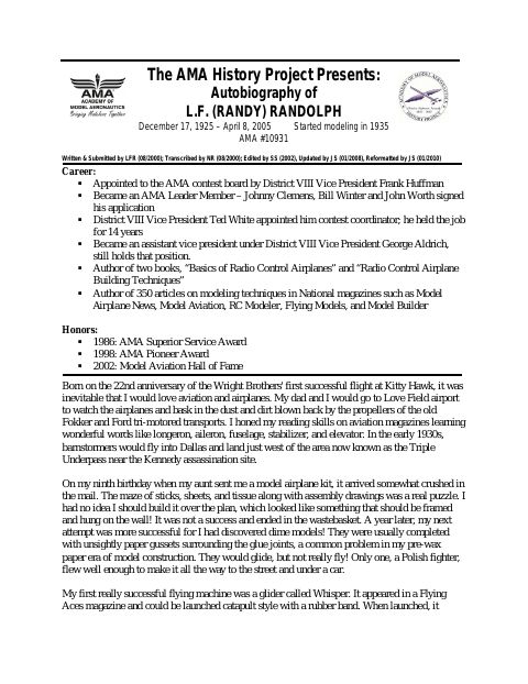 First page of L. F. (Randy) Randolph