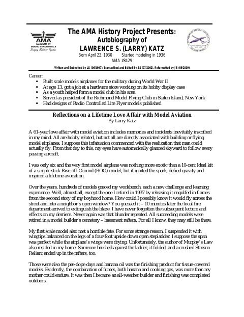 First page of Lawrence S. (Larry) Katz