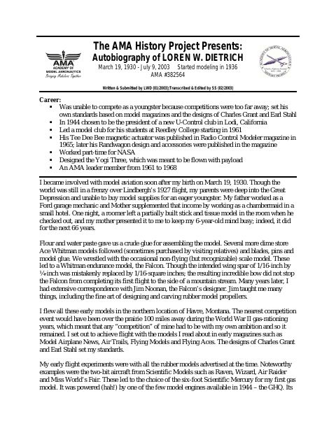 First page of Loren W. Dietrich