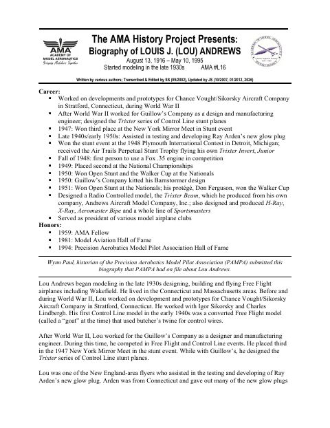 First page of Louis J. Andrews