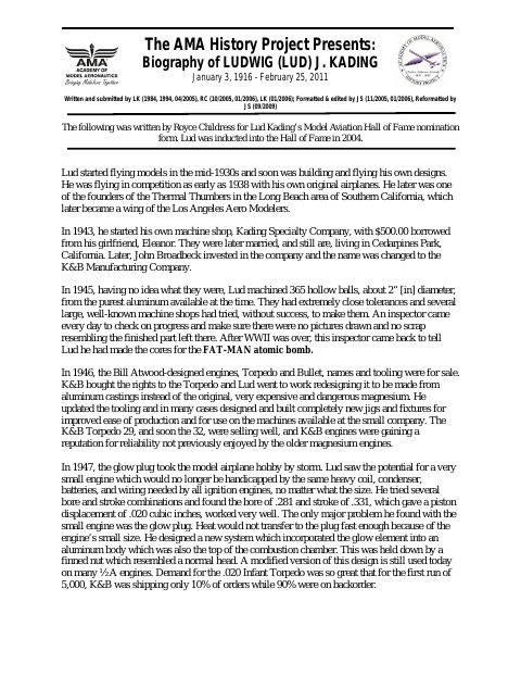 First page of Ludwig J. (Lud) Kading
