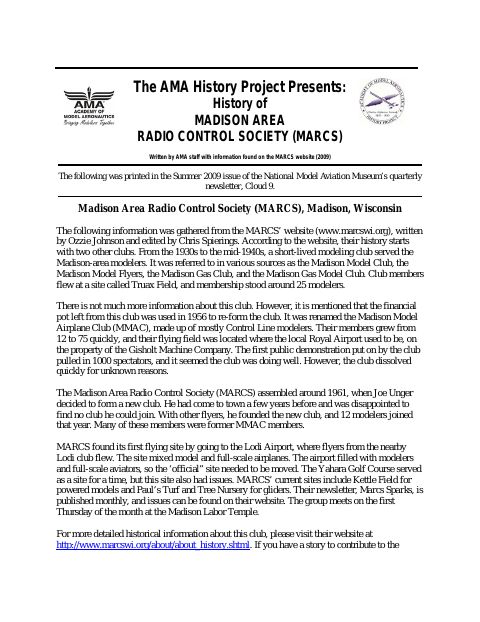 First page of Madison Area RC Society (MARCS)