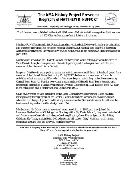 First page of Matthew R. Nuffort