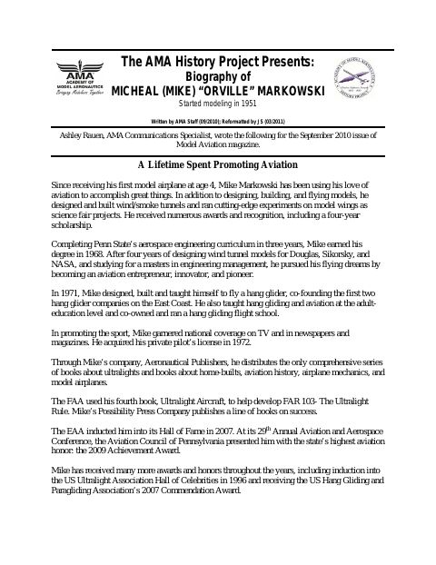 First page of Michael (Mike) Orville Markowski