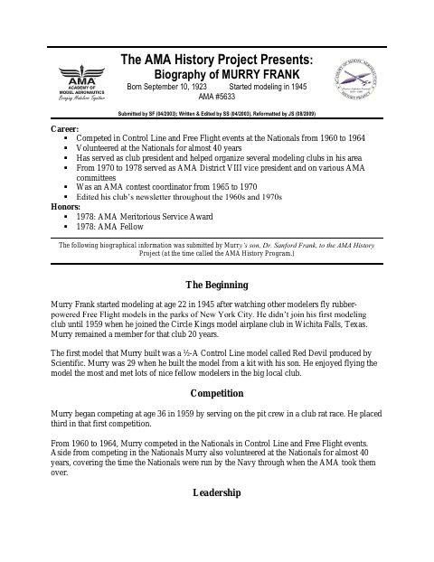 First page of Murry Frank