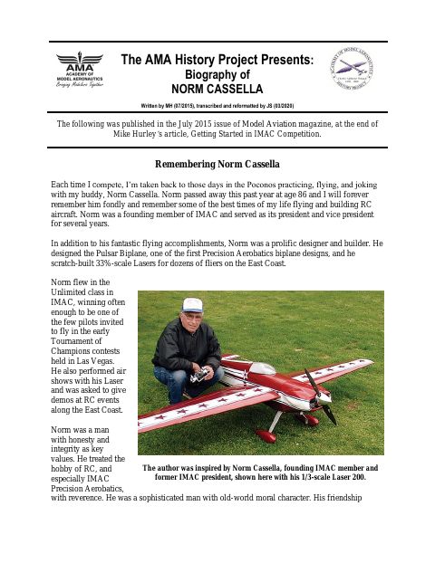 First page of Norm Cassella