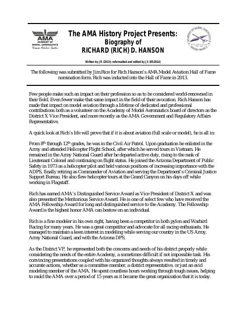 First page of Richard D. (Rich) Hanson