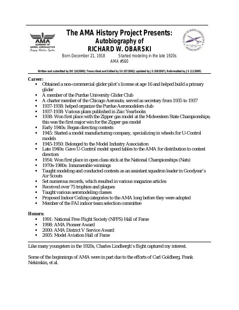 First page of Richard W. Obarski
