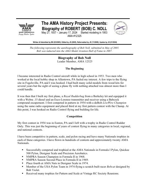 First page of Robert C. (Bob) Noll