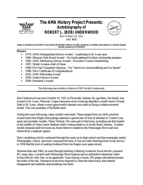 First page of Robert L. (Bob) Underwood