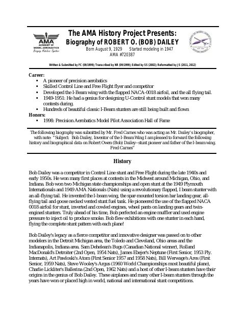 First page of Robert O. (Bob) Dailey