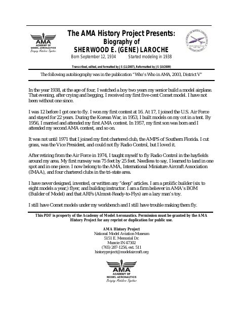 First page of Sherwood E. (Gene) LaRoche