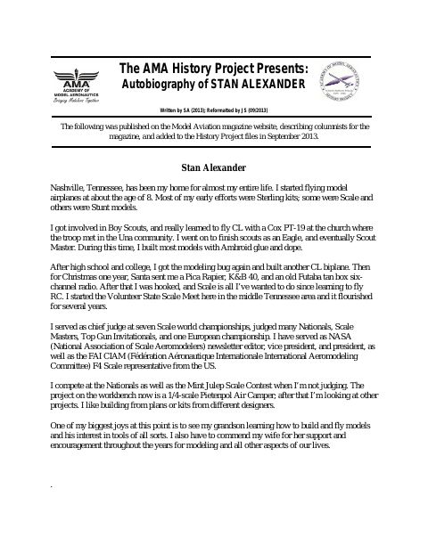 First page of Stan Alexander