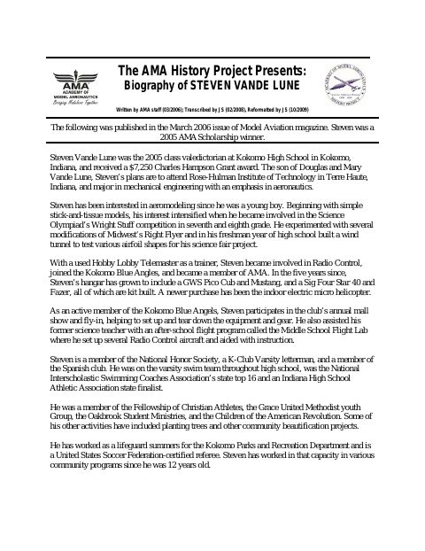 First page of Steven Vande Lune