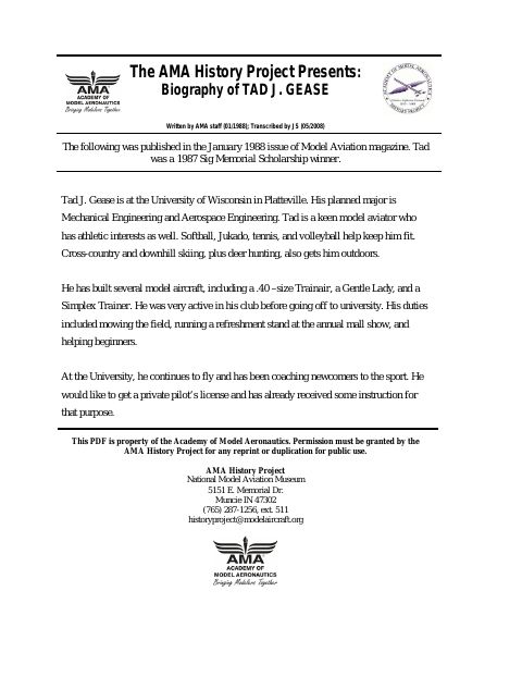 First page of Tad J. Gease