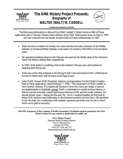 First page of Walter W. (Walt) Caddell