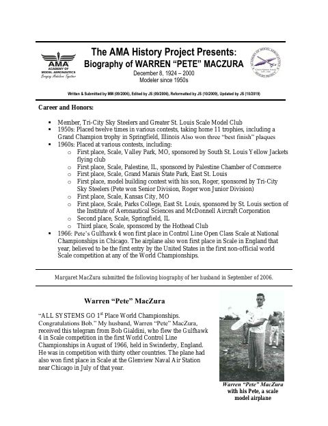First page of Warren Pete MacZura