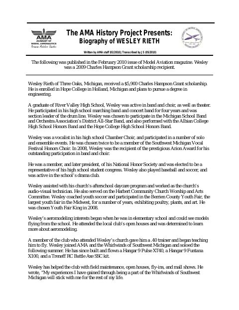 First page of Wesley Reith