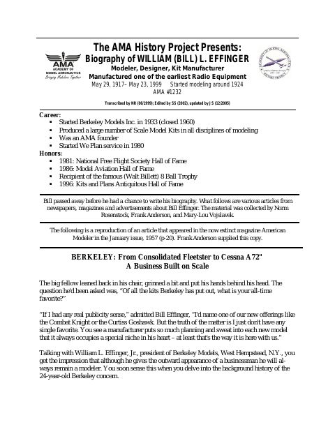 First page of William L (Bill) Effinger